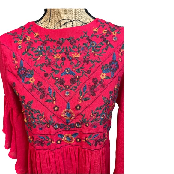 Altar'd State Shirt Dress Embroidered Red Flowy Floral Tunic Small - Picture 2 of 5